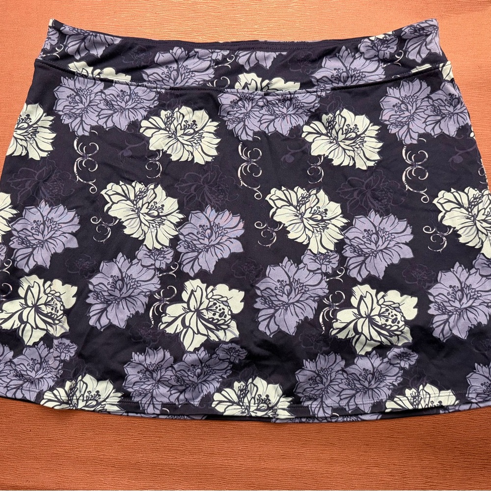 Floral A-Line Mini Skort in Black with Lavender & Cream Blooms